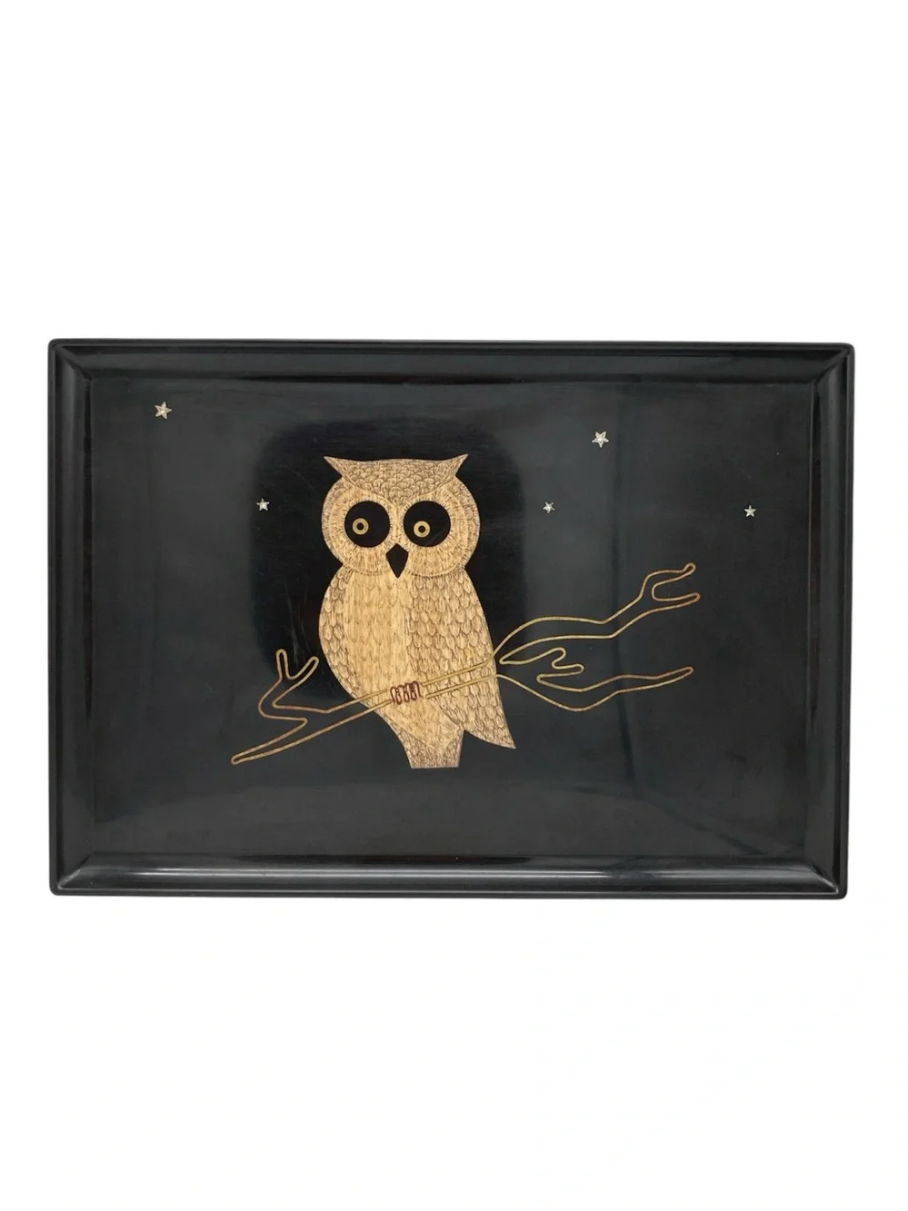 Vintage Couroc of Monterey MCM Large Rectangle Owl Tray